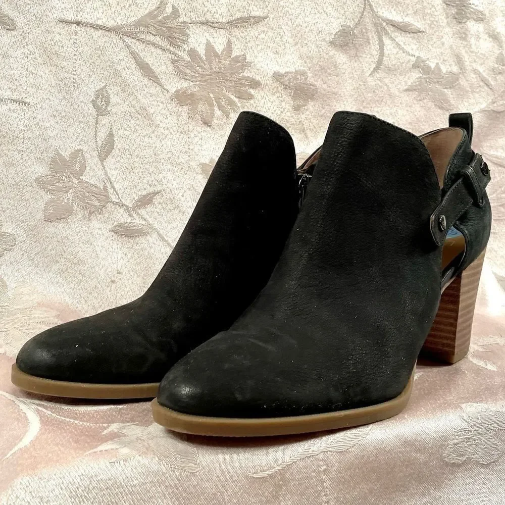 BLACK LEATHER FRANCO SARTO ANKLE BOOTS SIZE 7.5
